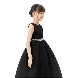 Ellie Kids Black Embellished-Belt Fit & Flare Dress Girls Size 6